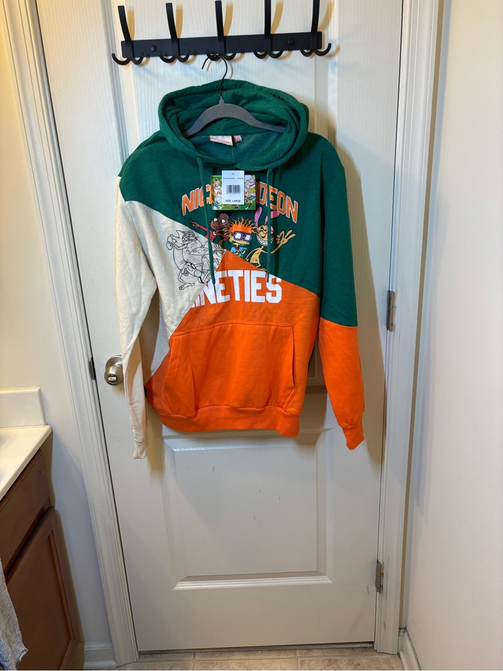 NWT Nickelodeon Nineties Color Block Graphic Pullover Hoodie Sweatshirt L